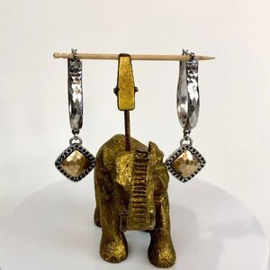 Vintage Gold & Silver Hammered U Hoop Earrings Geometric Dangle Boho Charm